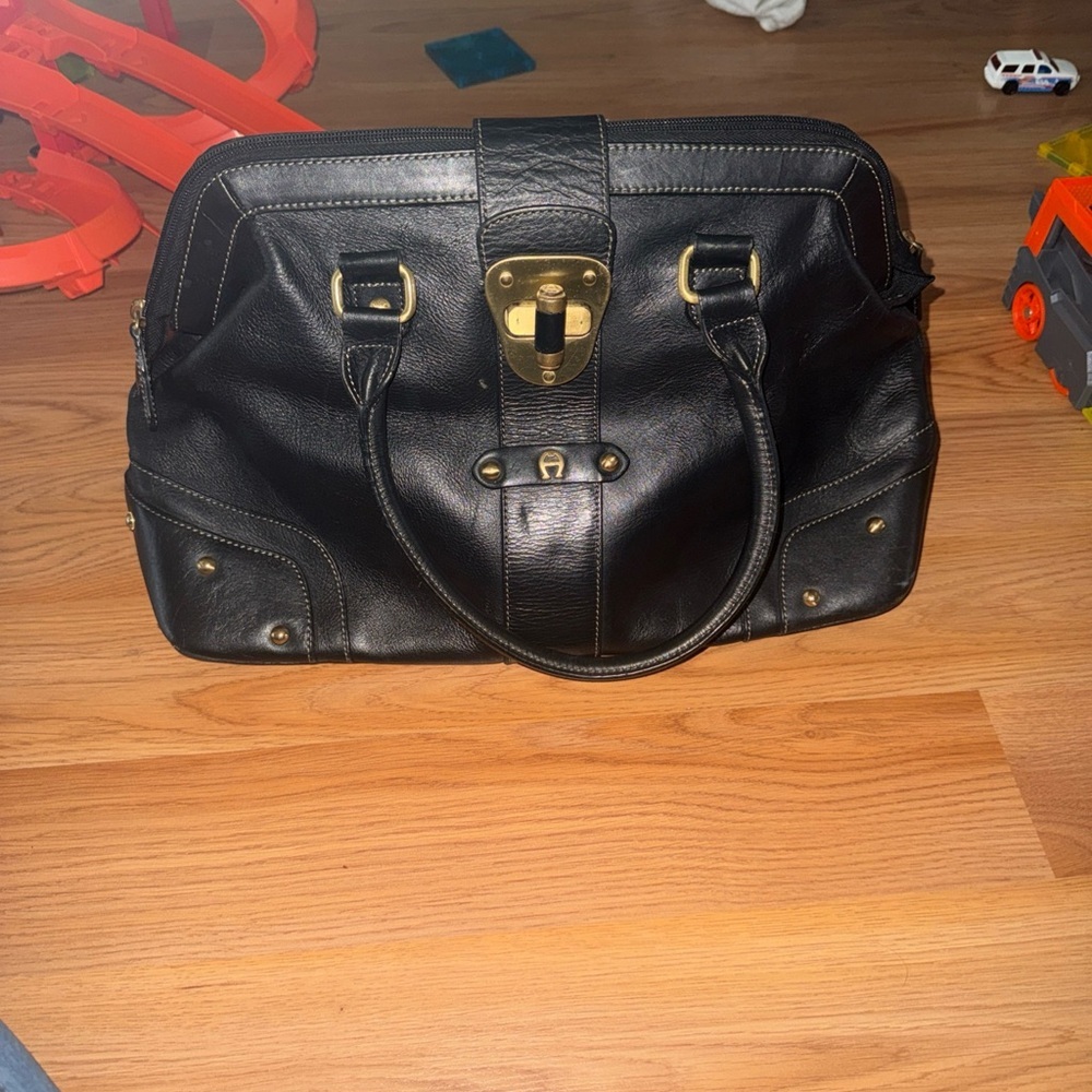 Vintage ETIENNE AIGNER Herringbone Leather Satchel Handbag Doctor Bag 80s 90s - Picture 4 of 14